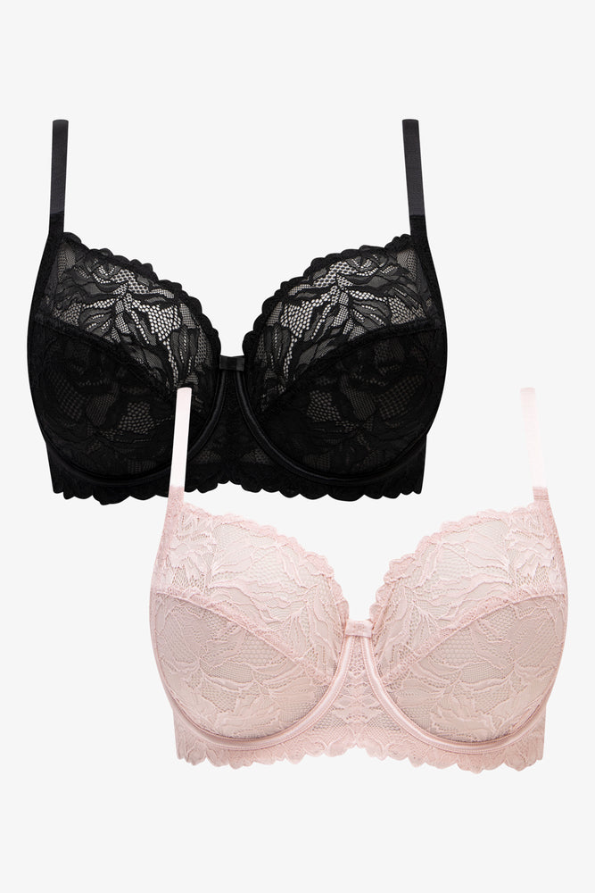 Women's Casual Apparel Plus Size 2 Pack Lace Non Padded Underwire Bras Black & Pink Women's Casual Apparel Plus Size 2 Pack Lace Non Padded Underwire Bras Black & Pink