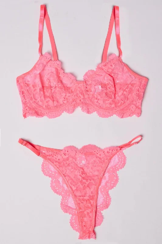 Women's Athleisure Apparel Pink Lace Lingerie Set