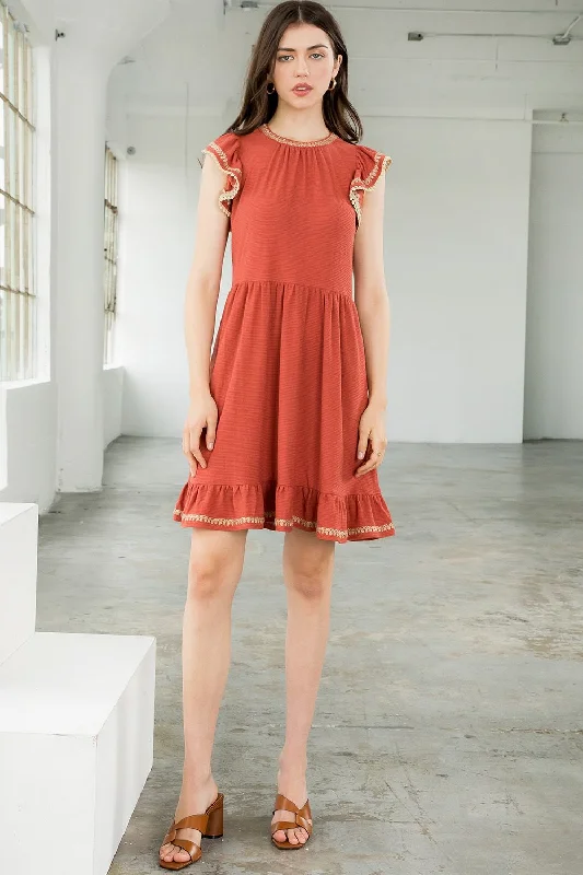 Elegant Attire For The Modern Lady Short Embroidered Flutter Sleeve Dress