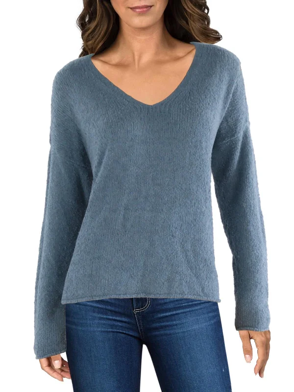 Women's Clothes For Special Occasions Womens Boucle Rolled Hem V-Neck Sweater