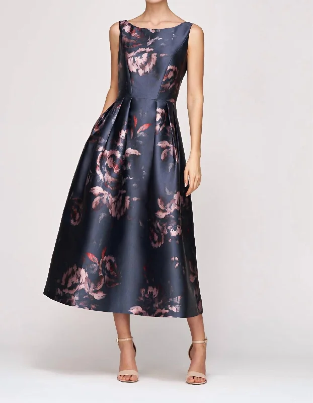 Premium Quality Garments Elsa Tea Length Dress In French Navy