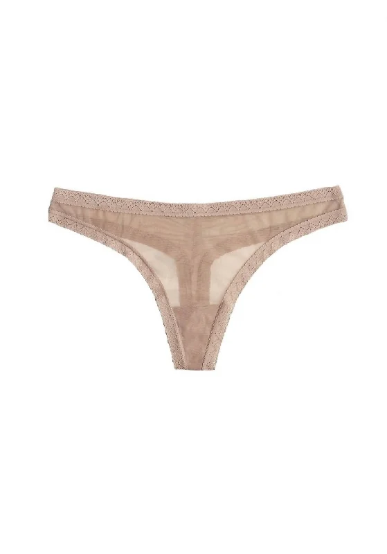 Women's Functional Outfit For Outdoor Activities Women's Mesh Lace Trim Thong Panty In Malt