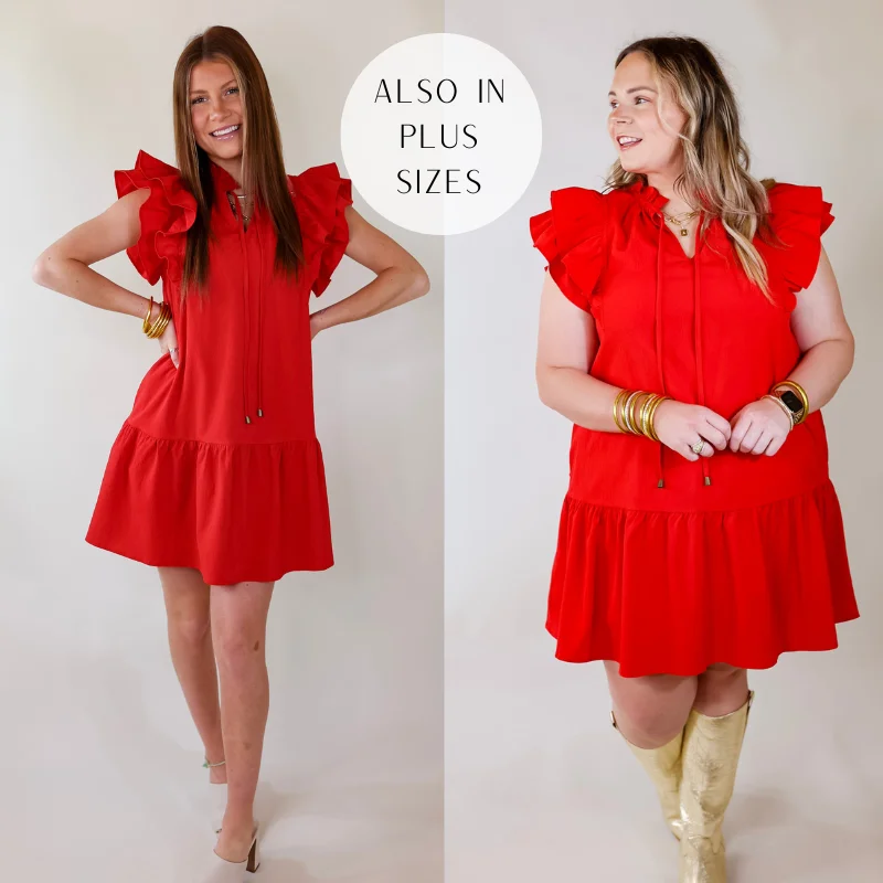 Insane Discount Onslaught Powerful Love Ruffle Cap Sleeve Dress with Keyhole and Tie Neckline in Red Insane Discount Onslaught Powerful Love Ruffle Cap Sleeve Dress with Keyhole and Tie Neckline in Red