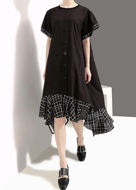 Flash Discount Loose cotton quilting clothes plus size Plaid Splided Loose Flare Sleeve Dress