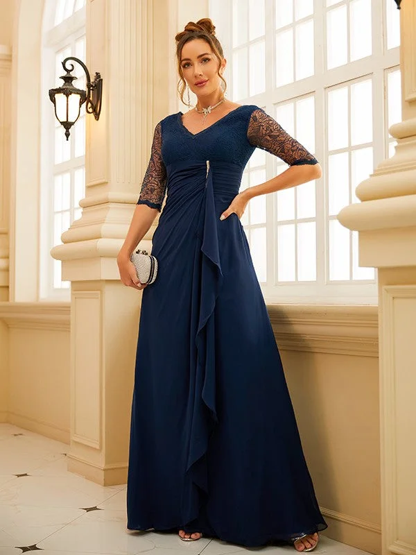Early Bird Offer A-Line/Princess Chiffon Ruched V-neck 1/2 Sleeves Floor-Length Dresses Early Bird Offer A-Line/Princess Chiffon Ruched V-neck 1/2 Sleeves Floor-Length Dresses