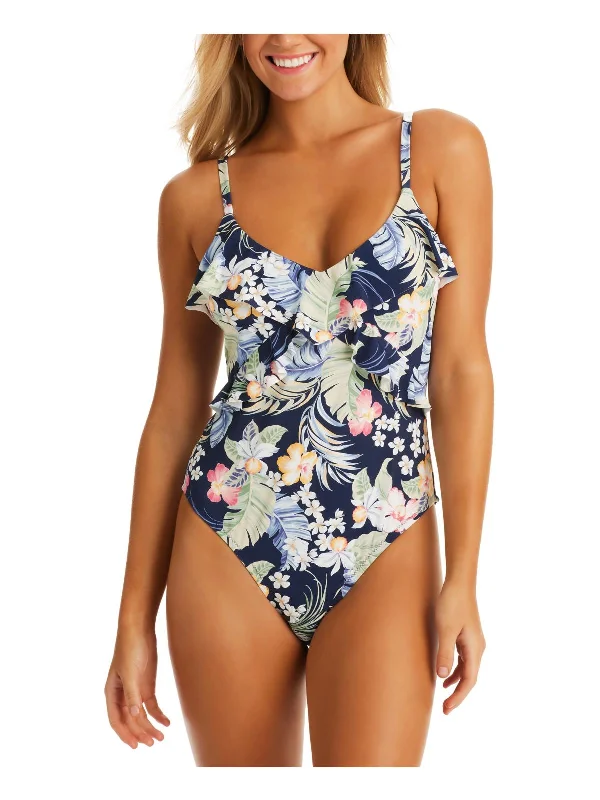 Women's Clothing Womens Floral Ruffled One-Piece Swimsuit