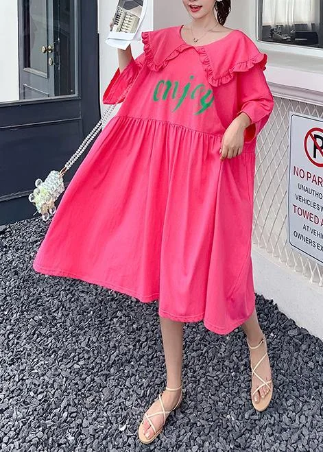 Evening Looks Loose rose Letter clothes For Women Ruffled Batwing Sleeve Dresses