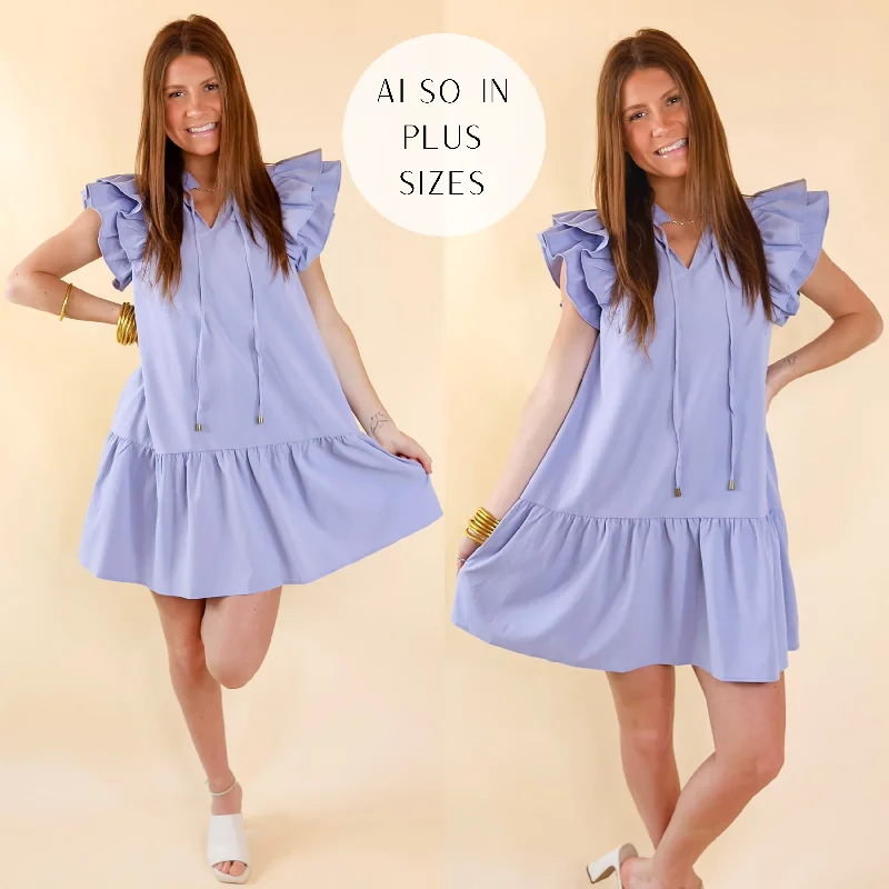 New Season Fashion Preview Powerful Love Ruffle Cap Sleeve Dress with Keyhole and Tie Neckline in Periwinkle Blue New Season Fashion Preview Powerful Love Ruffle Cap Sleeve Dress with Keyhole and Tie Neckline in Periwinkle Blue