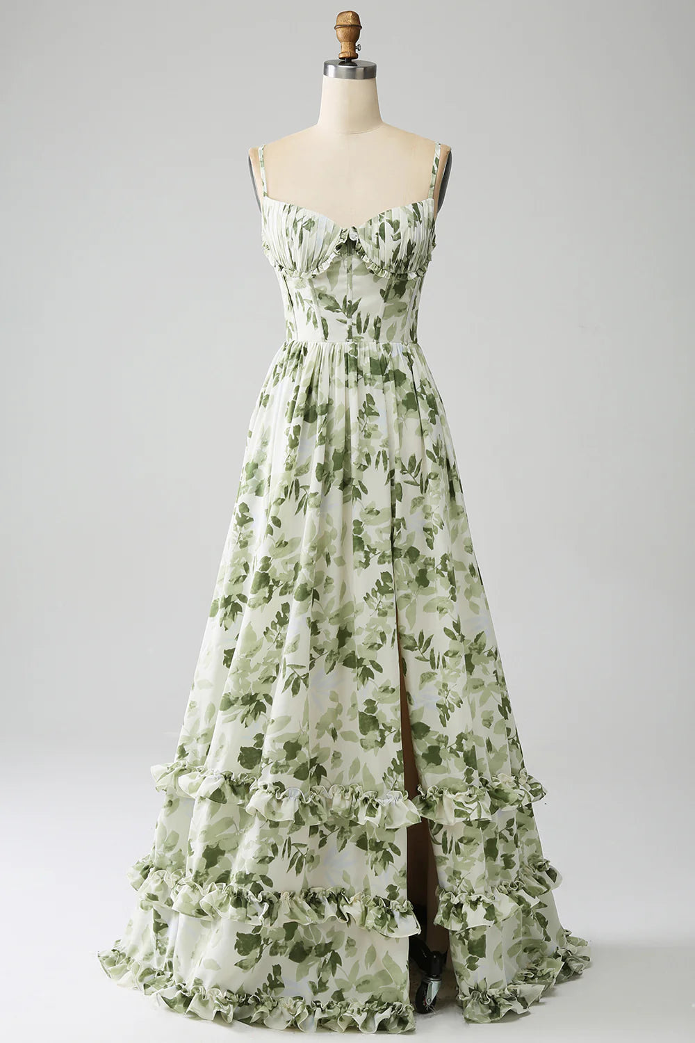 Travel Essentials Amzcw Green A-Line Spaghetti Straps Printed Floor Length Dress With Slit Travel Essentials Amzcw Green A-Line Spaghetti Straps Printed Floor Length Dress With Slit
