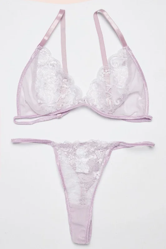 Women's Everyday Apparel Purple Lace Lingerie Set