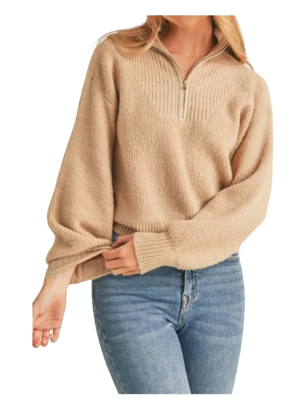 Women's Evening Outfit Ashley Half Zip Pullover Sweater In Beige