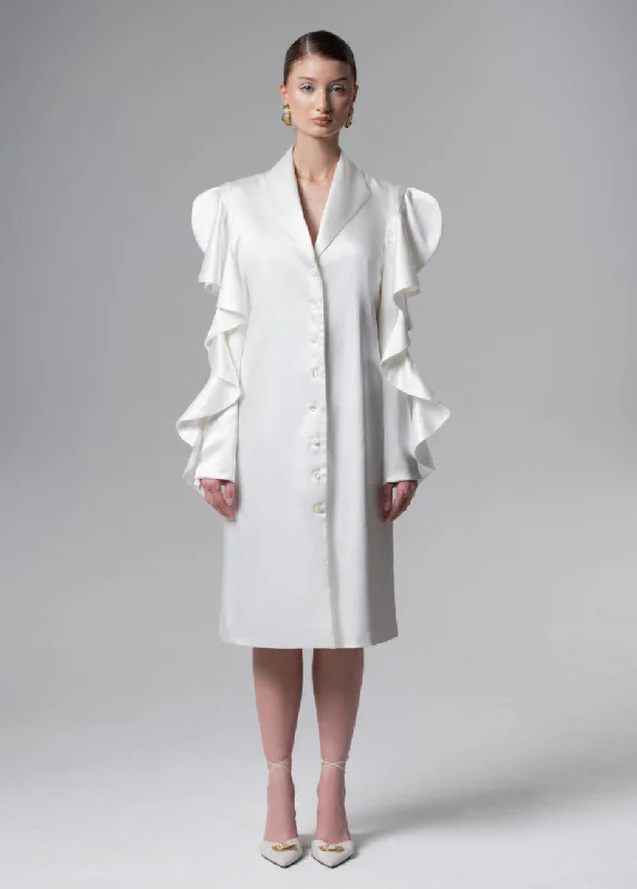 Stay Ahead In Style IVORY RUFFLE-SLEEVE DRESS