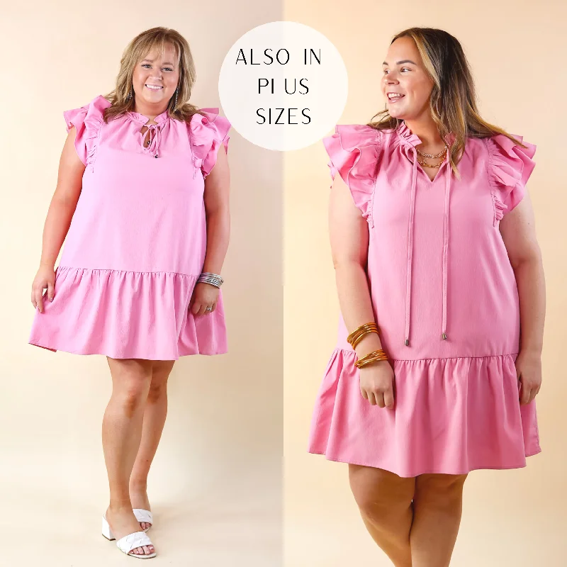 Clothes Of Woman Powerful Love Ruffle Cap Sleeve Dress with Keyhole and Tie Neckline in Light Pink Clothes Of Woman Powerful Love Ruffle Cap Sleeve Dress with Keyhole and Tie Neckline in Light Pink