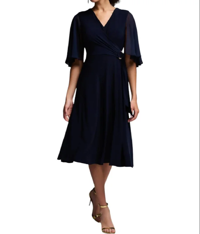 Massive Savings Chiffon Sleeve Dress In Midnight