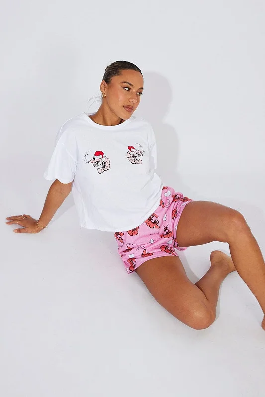 Women's Wedding Apparel Pink Print Graphic Pyjama Set Novelty Christmas Prawn PJ Set Women's Wedding Apparel Pink Print Graphic Pyjama Set Novelty Christmas Prawn PJ Set