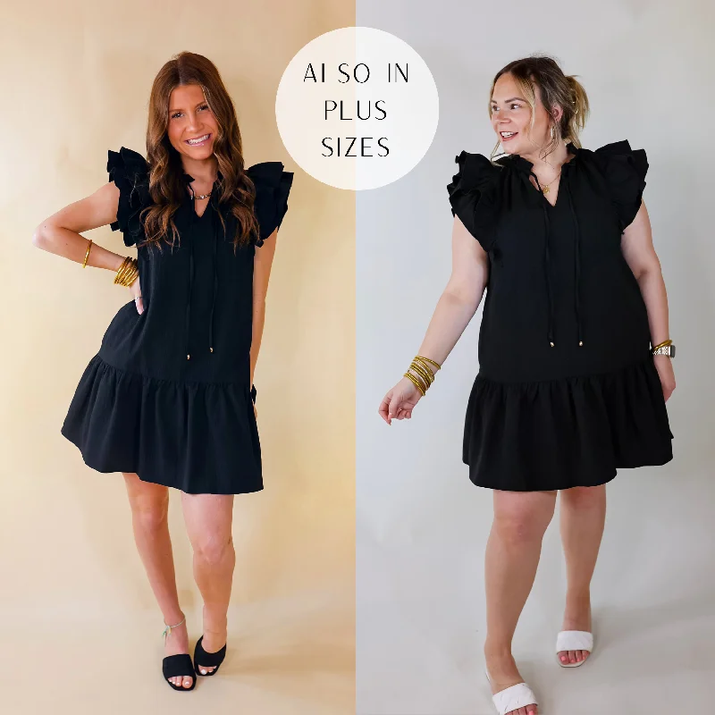 The Latest Trends Powerful Love Ruffle Cap Sleeve Dress with Keyhole and Tie Neckline in Black The Latest Trends Powerful Love Ruffle Cap Sleeve Dress with Keyhole and Tie Neckline in Black
