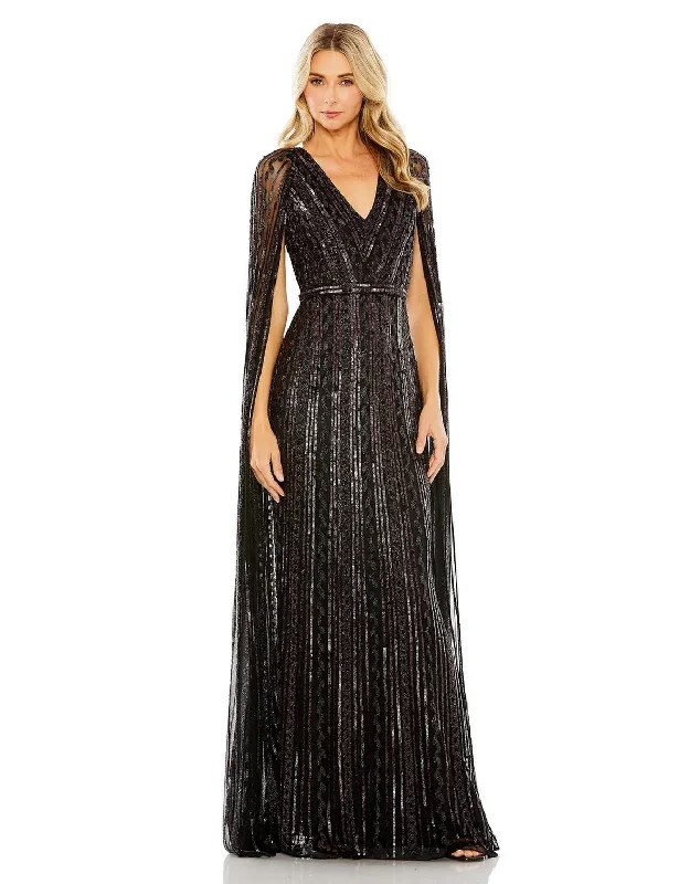 Trendy Outfits For Ladies Mac Duggal 5915 Long Sequined V Neck Cape Sleeve Dress