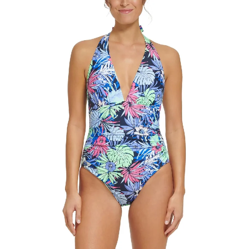 Vintage-Inspired Garments Womens Floral Removable Padding One-Piece Swimsuit