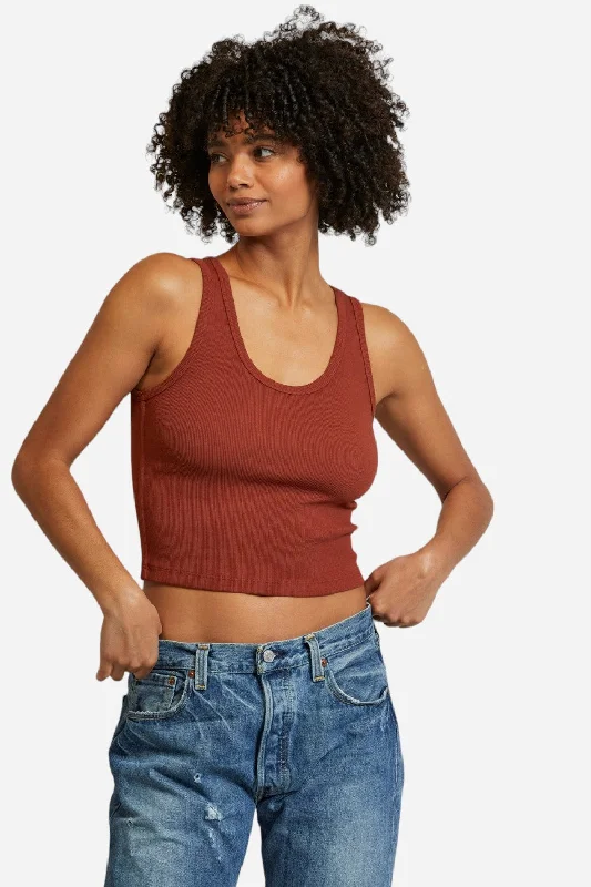 Women's Vacation Clothes Perfect White Tee Blondie Bra Friendly Tank Top in Russet