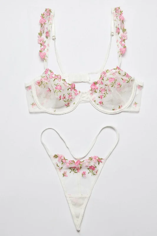 Women's Clothing With Trendy Designs White Embroidery Lingerie Set