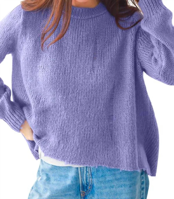 Women's Transitional Attire Oliver Distressed Crew Sweater In Purple