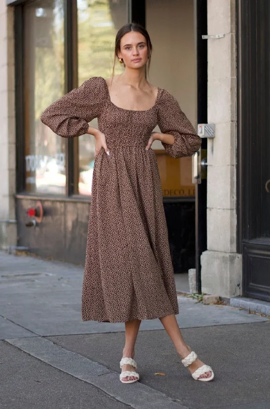 High End Women's Wear Square Neck Puff Sleeve Dress