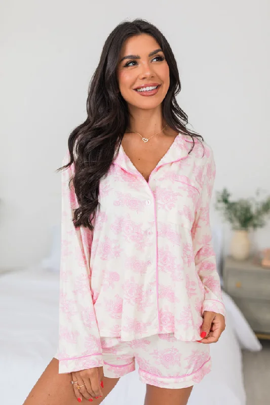 Women's Chic Outerwear Attire Under The Stars In Floral Fantasy Long Sleeve Bamboo Pajama Top Women's Chic Outerwear Attire Under The Stars In Floral Fantasy Long Sleeve Bamboo Pajama Top