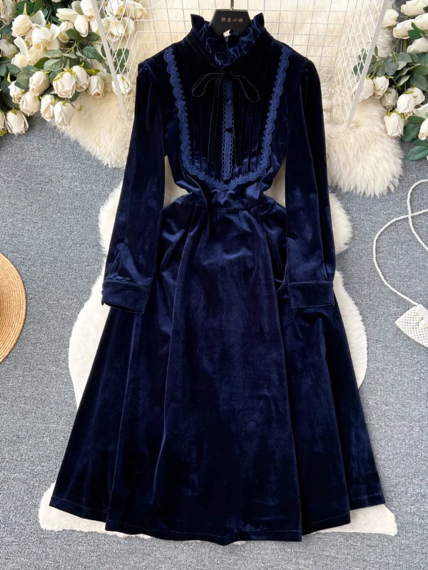 Women's Clothing Boutique Velvet Dresses, Vintage Dresses,lace Patchwork Long-sleeve Dresses S4475 Women's Clothing Boutique Velvet Dresses, Vintage Dresses,lace Patchwork Long-sleeve Dresses S4475
