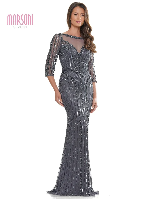 Versatile Style Wardrobe Marsoni MV1260 Mother of the Bride Long Beaded Mesh Quarter Sleeve Dress Versatile Style Wardrobe Marsoni MV1260 Mother of the Bride Long Beaded Mesh Quarter Sleeve Dress