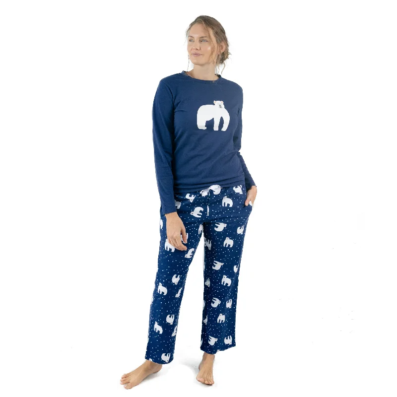 Women's Occasion Wear Apparel Christmas Womens Cotton Top Flannel Pant Pajamas Polar Bear