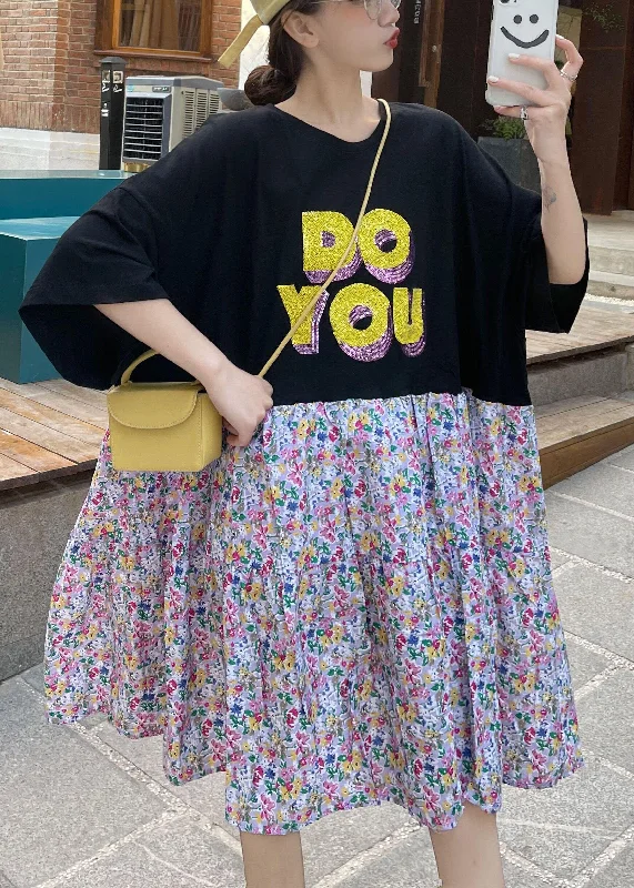 Insane Discount Onslaught Casual Black O-Neck Patchwork Summer Half Sleeve Dresses