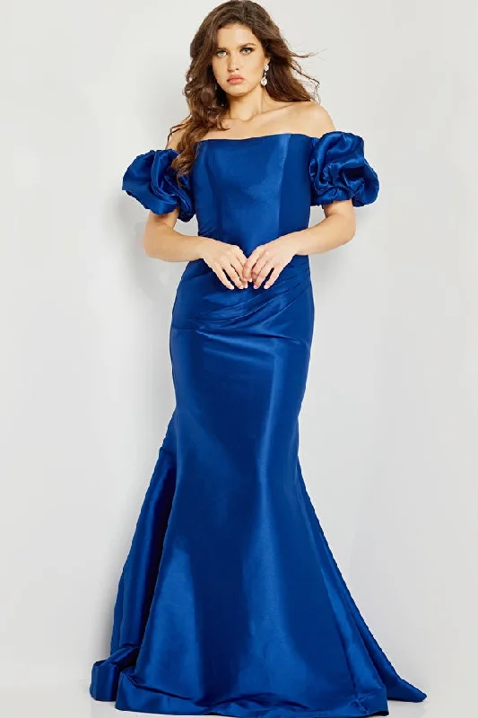 Seasonal Fashion Jovani 08361 Mother of the Bride Off Shoulder Puff Sleeve Dress