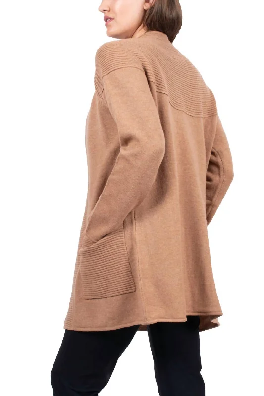 Women's Chic Apparel Ottoman Ribbed Cardigan In Camel