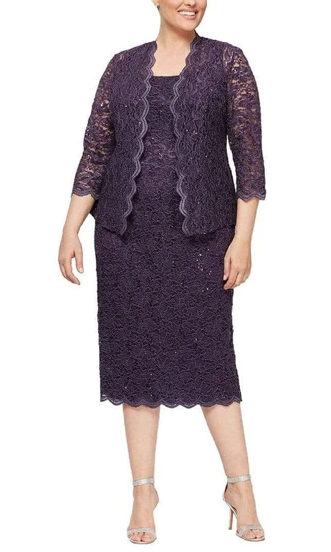 Women's Clothing Boutique Alex Evenings - 412264 Square Neck Lace Tea Length Dress Women's Clothing Boutique Alex Evenings - 412264 Square Neck Lace Tea Length Dress