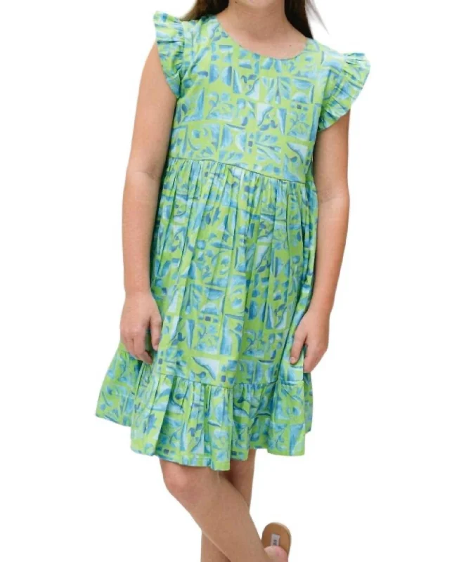 New Arrival Discounts Emma Ruffle Sleeve Dress In Turquoise Sea
