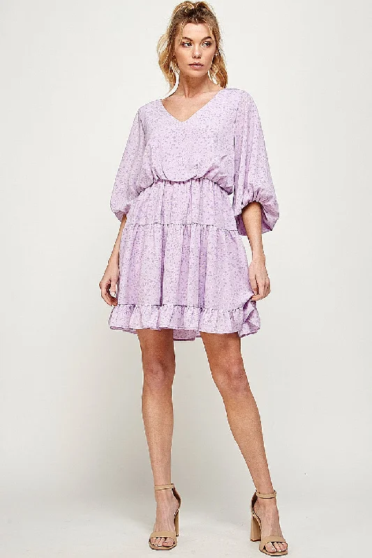 Cool Prices Short Printed Ruffled 3/4 Sleeve Dress