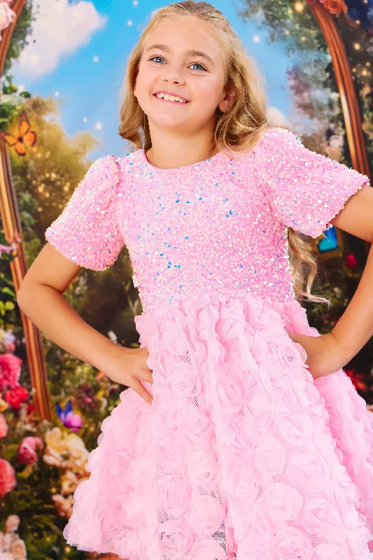 Trend Forward Threads Glinda Roses Puff Sleeve Dress