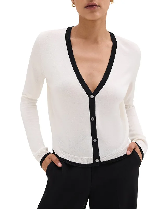 Women's Clothing For Work Theory Tipped Wool-Blend Cardigan