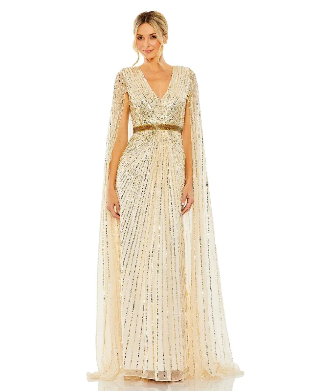 Graceful Fashion Mac Duggal 5803 Long Formal Cape Sleeve Dress