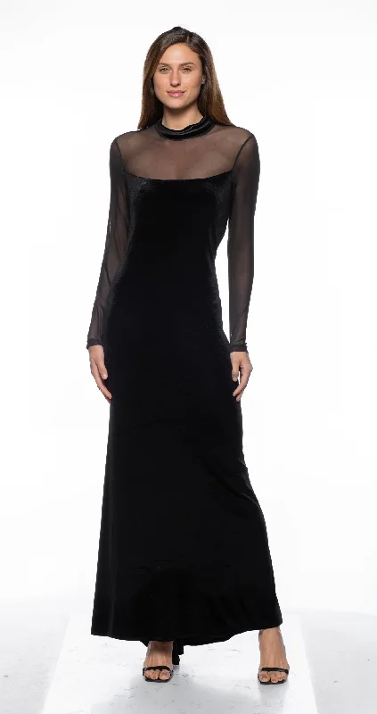 Latest Trends Marina  Long Velvet Mesh Sleeve Dress