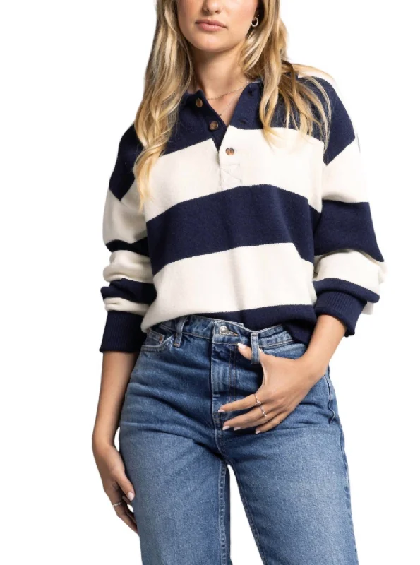 Women's Plus-Size Attire Rugby Sweater In Ivory/navy