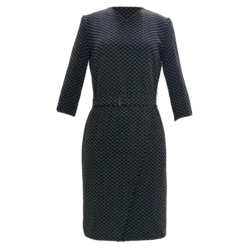 Seasonal Sale Boss by Hugo Boss Printed Belted Knee-Length Dress in Black Wool