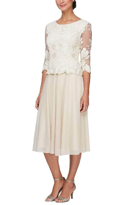 Outfits For Women Alex Evenings - 82122420 Embroidered Quarter Sleeve Tea-Length Dress Outfits For Women Alex Evenings - 82122420 Embroidered Quarter Sleeve Tea-Length Dress