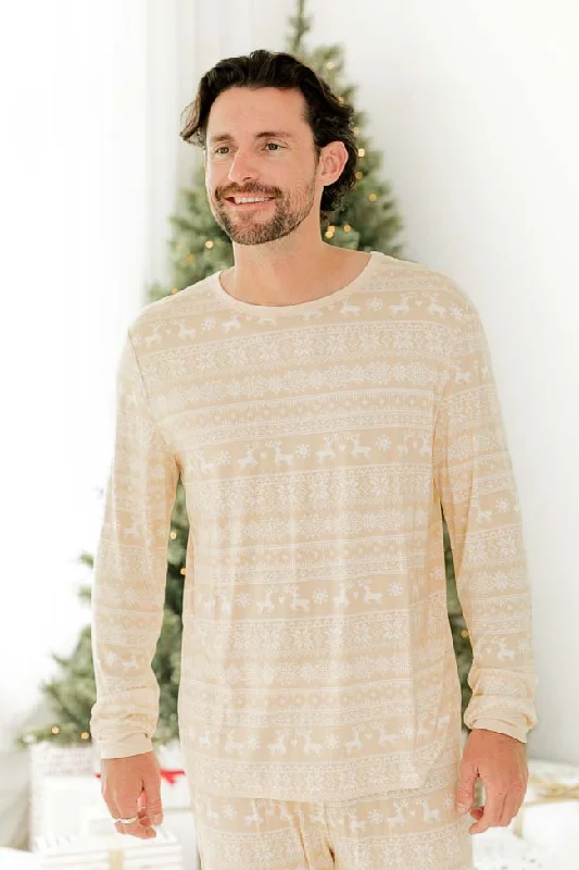 Women's Seasonal Garments Snowy Days Men Beige and Ivory Fair Isle Pajama Top FINAL SALE Women's Seasonal Garments Snowy Days Men Beige and Ivory Fair Isle Pajama Top FINAL SALE
