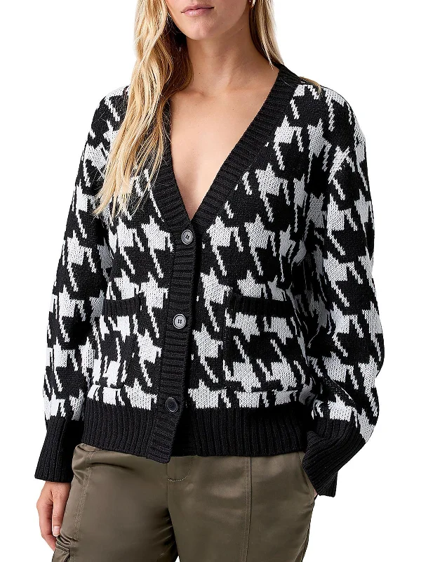 Modern Women's Clothes Warms My Heart Womens Houndstooth Button-Down Cardigan Sweater