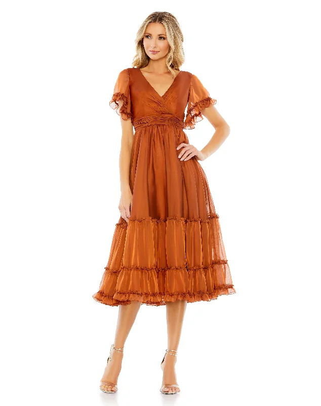 Vibrant Femme Fashion Mac Duggal 68018 Formal A Line Cocktail Tea Length Dress