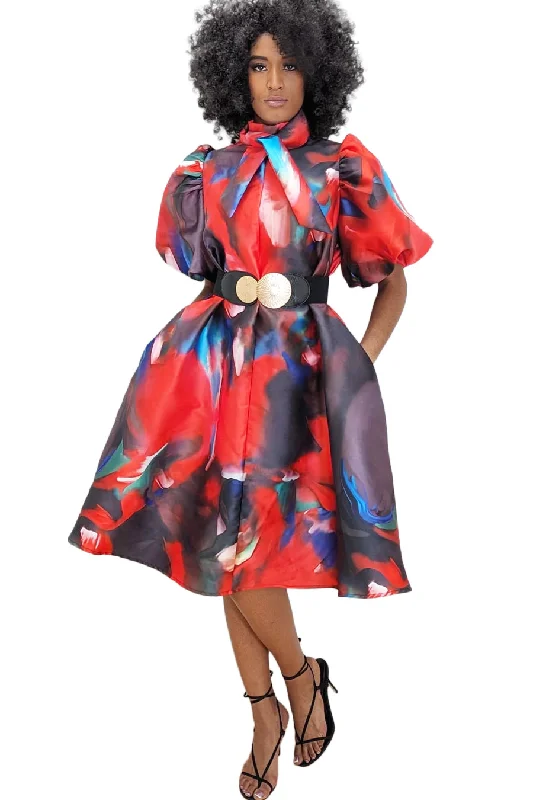 New In This Season Short Puff Sleeve Knee Length Dress