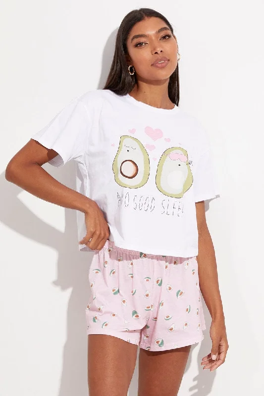 Women's Casual Apparel For Weekends Multi Print Avocado Pj Graphic Jersey Pyjama 2 Piece Set Women's Casual Apparel For Weekends Multi Print Avocado Pj Graphic Jersey Pyjama 2 Piece Set