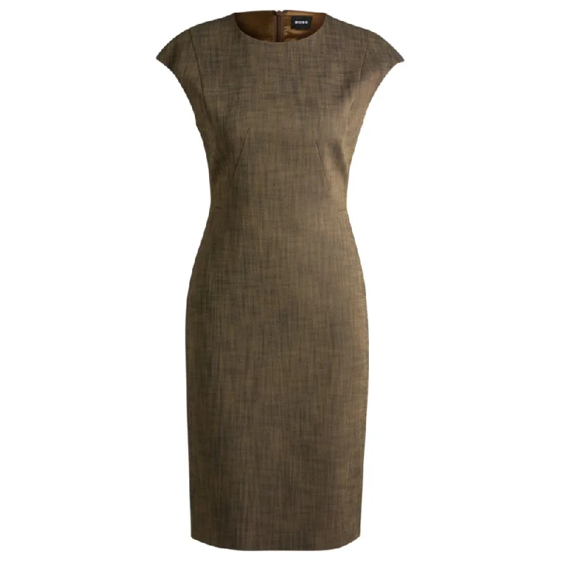 Graceful Fashion Cap-sleeve dress in melange stretch sharkskin