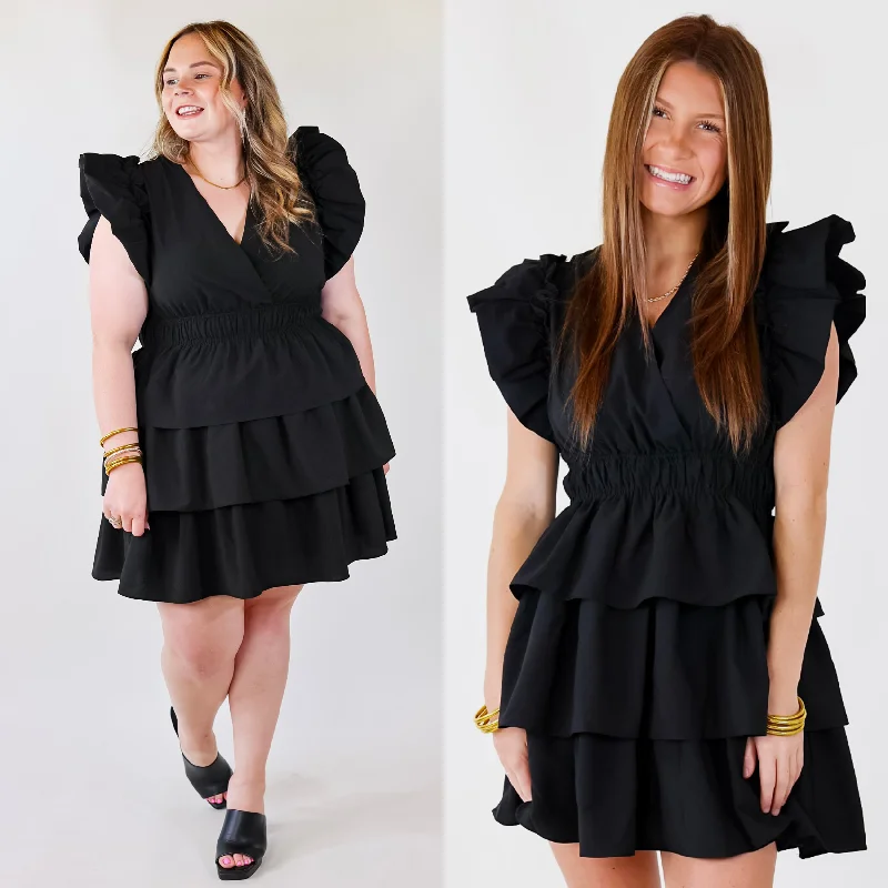 Big Discounts The Perfect Night Ruffle Cap Sleeve Dress in Black